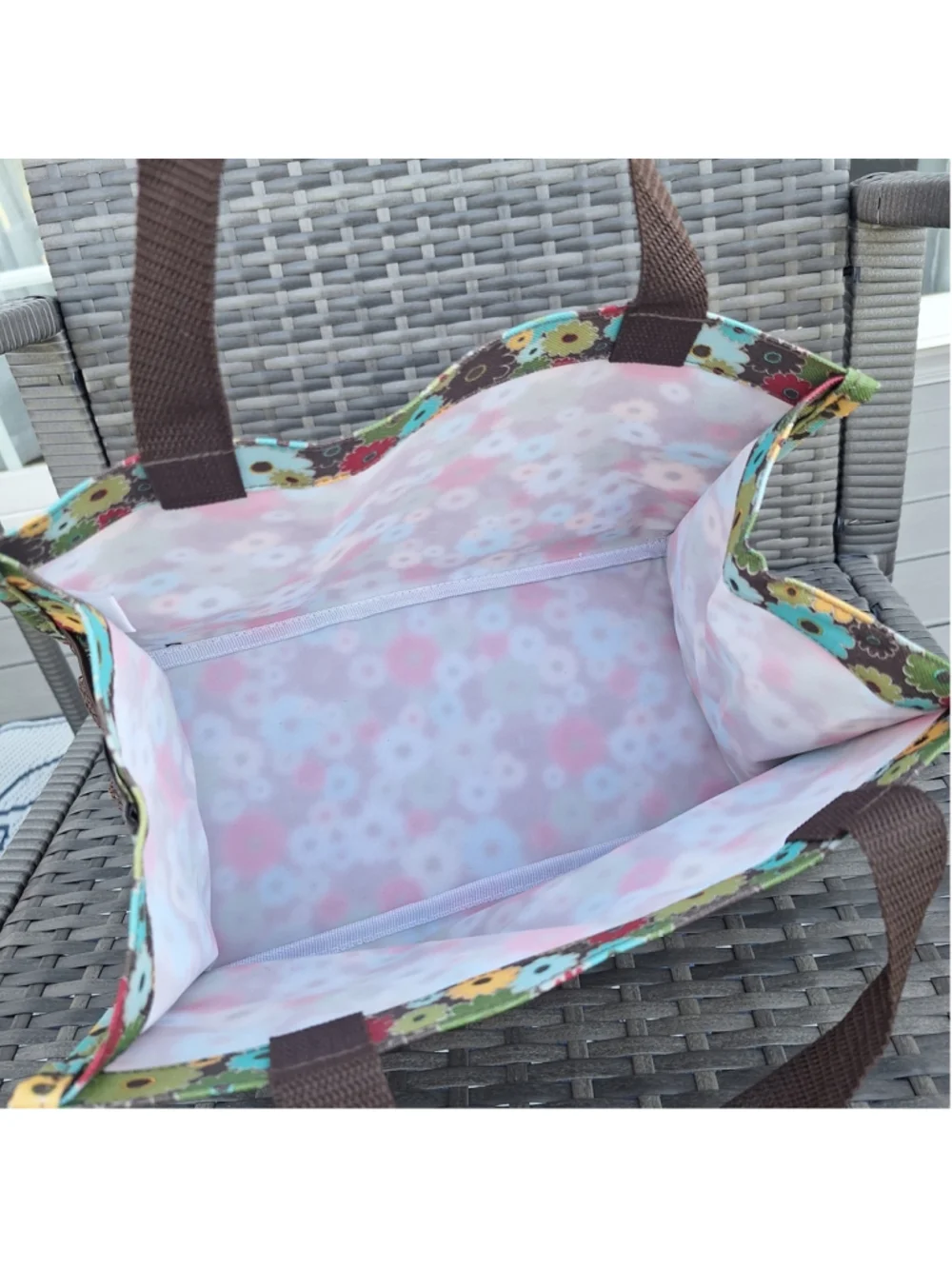 Thirty One Floral Daisy Print Small Utility Tote Bag Mesh Side Pockets